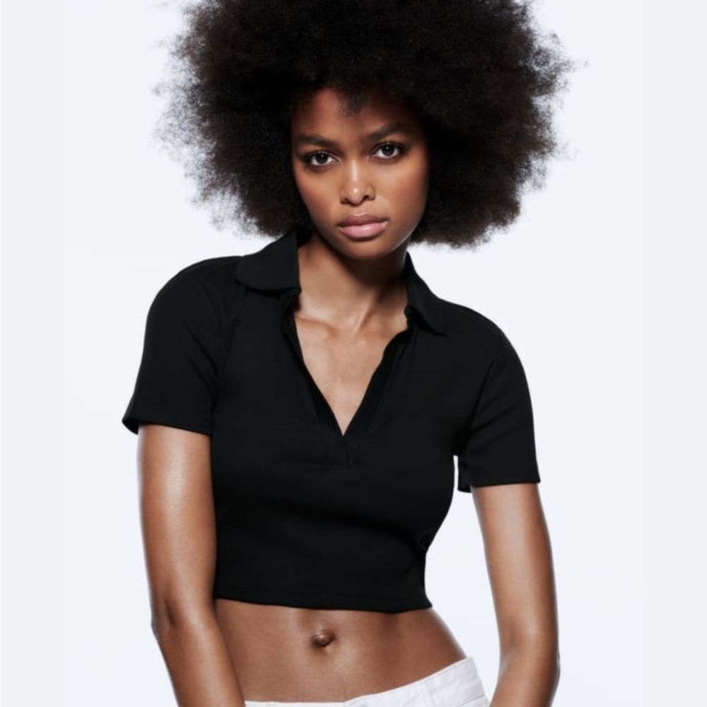 Zara Ribbed Polo Crop Top